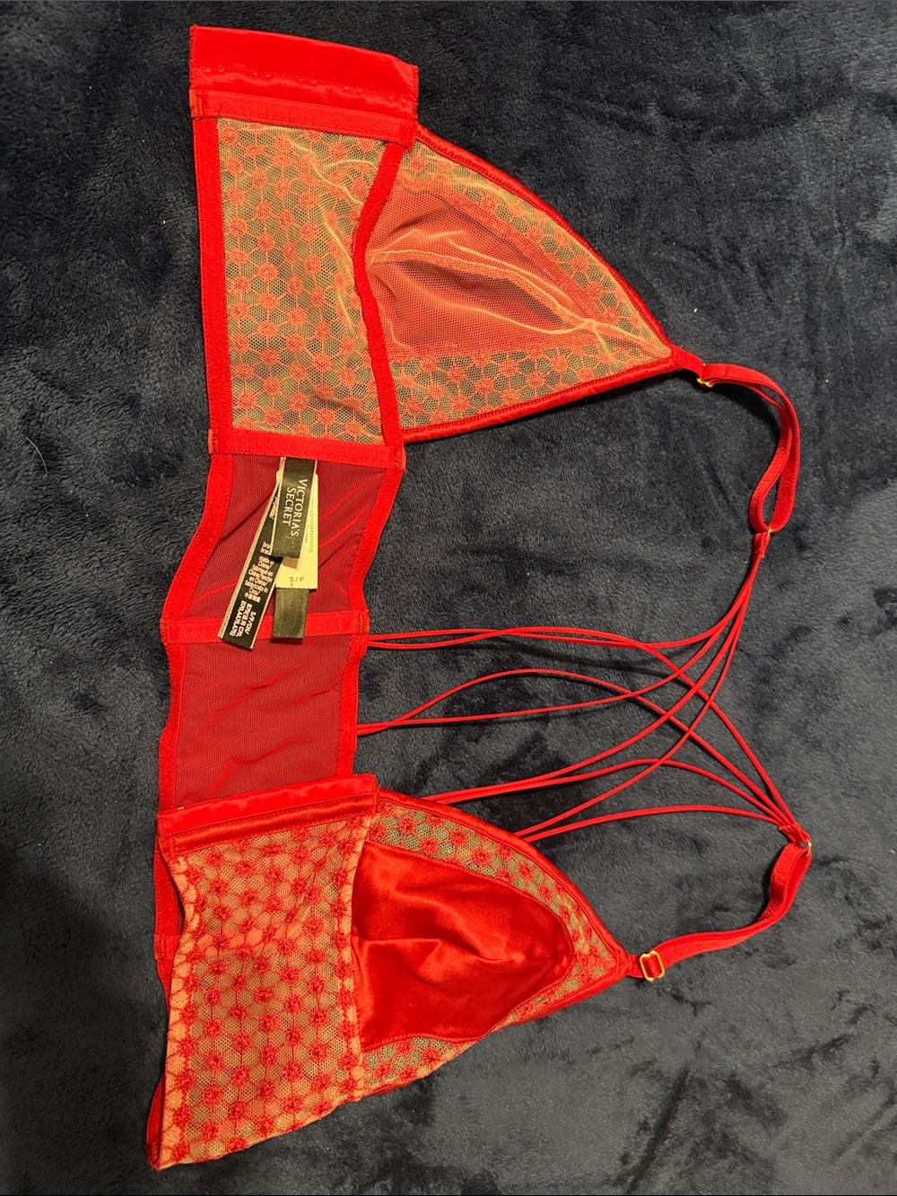 Victoria's Secret Red Sheer Lace Strappy Bralette with Gold Accents NWT Size S